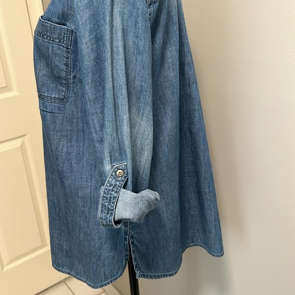 Talbots Adjustable Long Sleeve Distressed Denim Detailed Popover Tunic Top Sz L - Picture 5 of 11